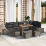Set canapea grădină vidaXL 10 piese cu perne gri din ratan acacia, Canapea grădină vidaXL 2 locuri cu perne gri din ratan, Set dining grădină vidaXL 4