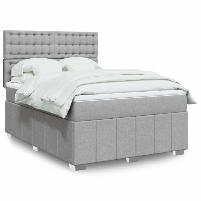 vidaXL Pat box spring cu saltea, gri deschis, 140x190 cm, textil 3293977