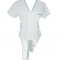 Costum Medical Pe Stil, Alb cu fermoar si cu garnitura Turcoaz inchis, Model Adelina - XL, S