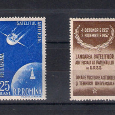 ROMANIA 1957 - SATELITII ARTIFICIALI AI PAMANTULUI, TRIPTIC, MNH - LP 444a(1)