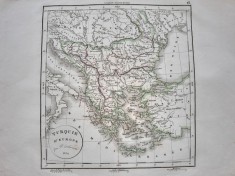 Harta Balcanilor cu reprezentare a teritoriilor romanesti, tiparita in anul 1831 foto