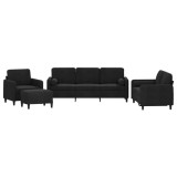 Cumpara ieftin Set de canapele cu perne, 4 piese, negru, catifea