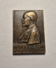 Placheta Dimitrie A. Sturdza - Aniversarea de 70 de ani , Partidul Național Liberal , gravor Ernest Duboi 1903