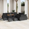 Set canapea pentru gradina Gossi 14 piese cu perne ratan negru acacia, set de dining pentru gradina Gossi 4 piese cu perne ratan negru acacia