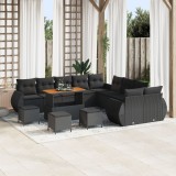 Gossi set de sofa pentru gradina cu 13 piese cu perne negru ratan poli acacia, Gossi set de dining pentru gradina cu 3 piese cu perne negru ratan poli