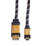 Cablu GOLD USB 2.0 la mini USB T-T 0.8m, Roline 11.02.8821