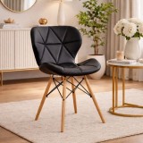 Scaun Stil Scandinav Leobert, Piele Ecologica Neagra, Lemn Fag, 47x38x73 cm, Living, Birou