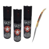 Cumpara ieftin Set Autoaparare: Cutit Spaniol 20.5cm + 3 Spray-uri Piper 90ml, Raza 3m, Aluminiu, Drumetie, Camping
