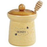 Borcan Ceramic Pufo Honey cu Capac si Lingura pentru colectare miere- Suport Elegant pentru Miere, Perfect pentru Bucatarii Rafinate, 460 ml