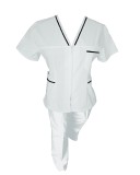 Costum Medical Pe Stil, Alb cu fermoar si cu garnitura neagra, Model Adelina - 4XL, L