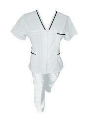 Costum Medical Pe Stil, Alb cu fermoar si cu garnitura neagra, Model Adelina - M, 2XL foto