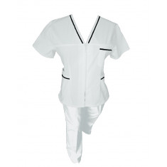 Costum Medical Pe Stil, Alb cu fermoar si cu garnitura neagra, Model Adelina - XS, 3XL