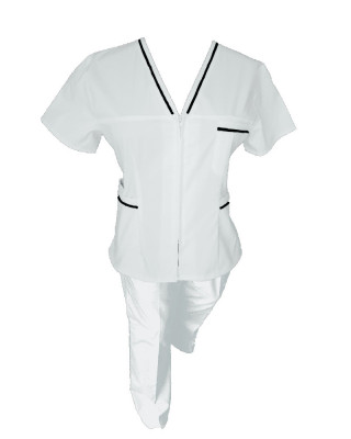 Costum Medical Pe Stil, Alb cu fermoar si cu garnitura neagra, Model Adelina - 2XL, M foto