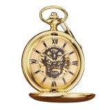 Ceas de buzunar Gorben PM247 Auriu - Skeleton Mecanic, Afisaj cu Cifre Romane, Cu Lant Vintage Retro