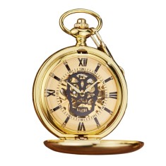 Ceas de buzunar Gorben PM247 Auriu - Skeleton Mecanic, Afisaj cu Cifre Romane, Cu Lant Vintage Retro