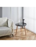 Masuta cafea rotunda, AB360, cadru lemn, blat polipropilena, 49.5x44.5 cm, gri
