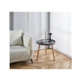 Masuta cafea rotunda, AB360, cadru lemn, blat polipropilena, 49.5x44.5 cm, gri