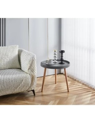 Masuta cafea rotunda, AB360, cadru lemn, blat polipropilena, 49.5x44.5 cm, gri foto