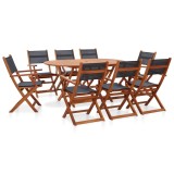 VidaXL Set mobilier exterior, 9 piese, lemn masiv eucalipt, lemn/textilenă