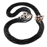 Cumpara ieftin Colier lung agat negru &amp; perle argint 925 placat aur roz 85cm Mystique