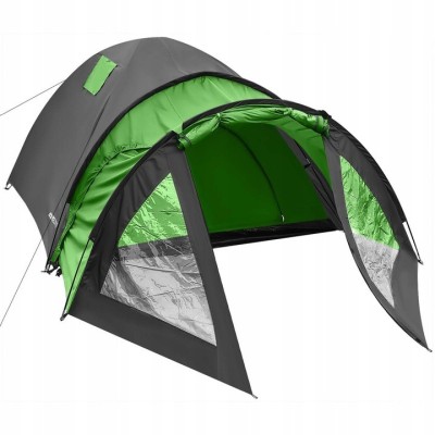 Cort camping 4 persoane cu antreu, impermeabil 3000 mm, 450x210x150 cm, negru si verde foto