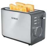 Prajitor de paine Samus Toasty, 850 W, Capacitate 2 felii, 7 Trepte Prajire, Dezghetare, Oprire manuala, Inox