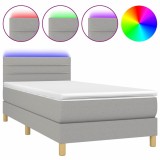 Cumpara ieftin Pat cu arcuri, saltea si LED, gri deschis, 90x200 cm, textil