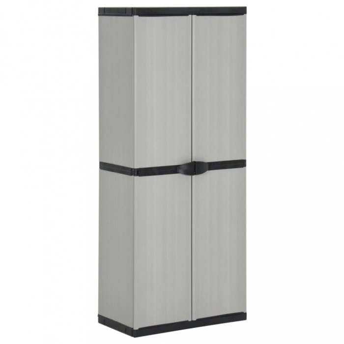 Gossi dulap depozitare de gradina, 3 rafturi, gri/negru, 68x40x168 cm
