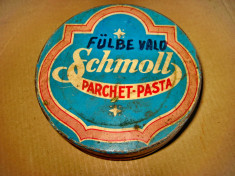 A957-Cutie Schmoll Pasta MetaloGlobus parchet veche inainte razboi. foto