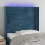 vidaXL Tăblie de pat cu LED, albastru &icirc;nchis, 103x16x118/128cm catifea