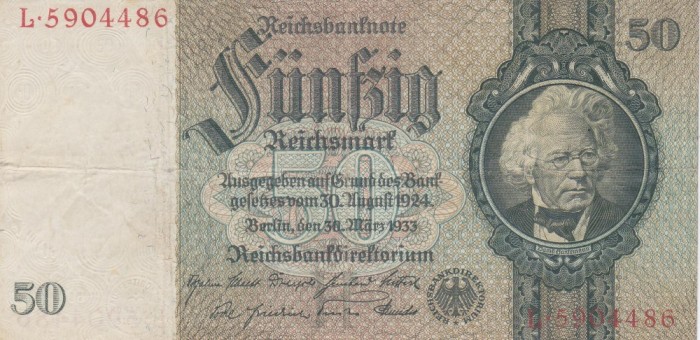 Bancnota Germania 50 Reichsmark 1929 - P182a VF ( vezi descriere )