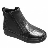 Ghete dama din piele naturala croco bleumarin si negre cu doua fermoare, 36 - 41, Negru