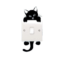 Sticker decorativ pentru intrerupator, Pisica, Negru,11.5 cm, S1018ST