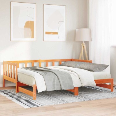 vidaXL Pat de zi extensibil fără saltea, maro ceruit, 2x(80x200) cm foto