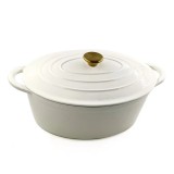 Vas oval pentru rata din fonta emailata cu capac, 30 cm, 4,2 L, alb