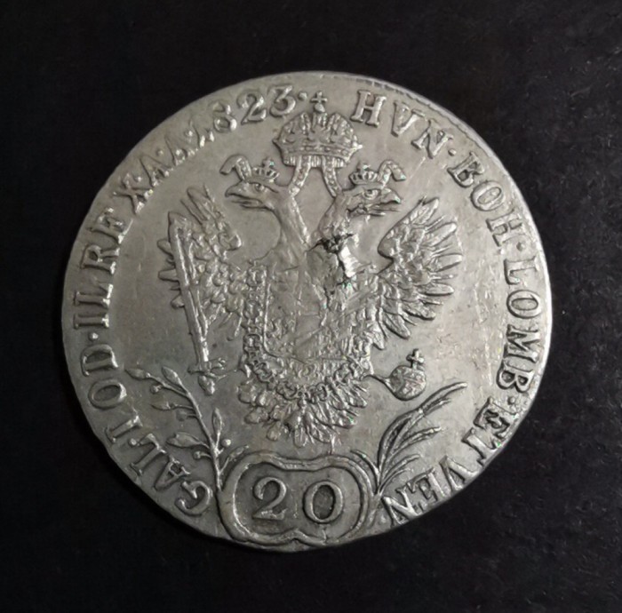 SV * Austria 20 KREUZER 1823 E * Monetaria Alba Iulia * ARGINT * FRANCISC I