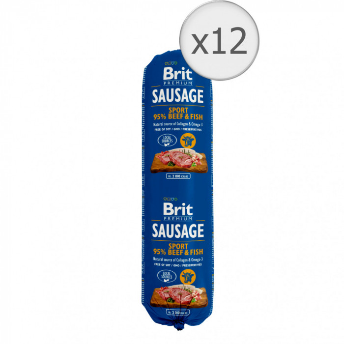 Hrana umeda pentru caini Brit, Salam, Vita si Peste Formula Sport, 12x800g