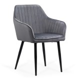 Scaun living din catifea gri cu picioare metalice negre Moderno25900
