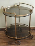 Gueridon Cocktail Bar Cart Neoclassical alama si sticla fumurie 1950&#039;s Franta