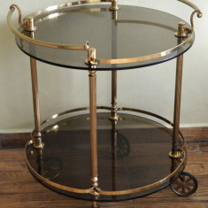 Gueridon Cocktail Bar Cart Neoclassical alama si sticla fumurie 1950's Franta