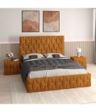 Pat Tapitat Eric Caramiziu + Saltea Lux Ortopedica + Noptiere Tapitate 160x200cm