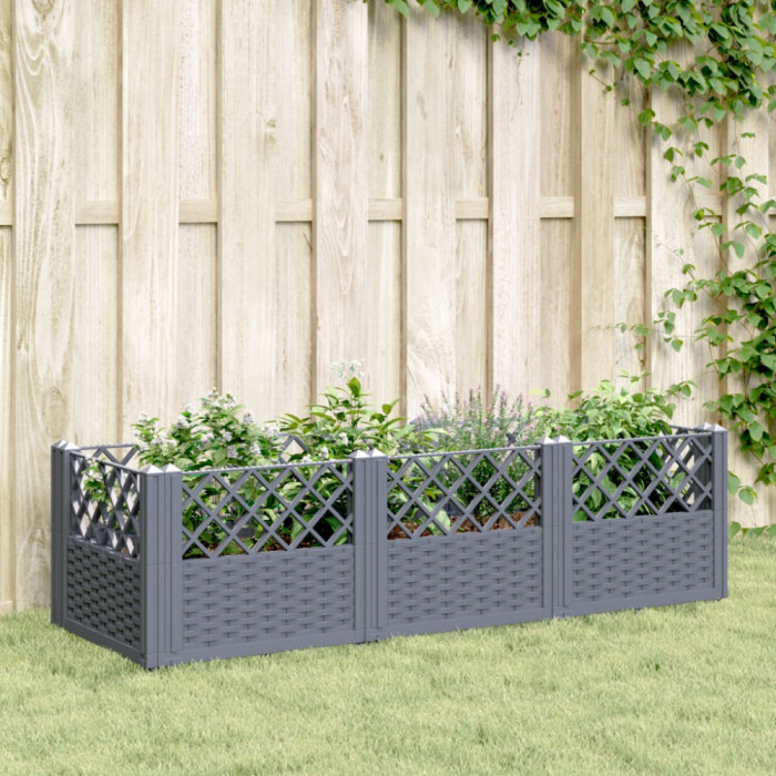 Jardiniera de gradina cu tarusi, gri, 123,5x43,5x43,5 cm, PP GartenMobel Dekor