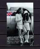 Cumpara ieftin ✅(C41)Gibraltar 1999 &quot;John Lennon &amp; Yoko/20 martie 1969&quot;,1&pound; ,Mi. 879,bloc 37,MNH, Nestampilat