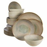 Set farfurii 24 piese, 6 persoane, Shell, Crem cu margine maro