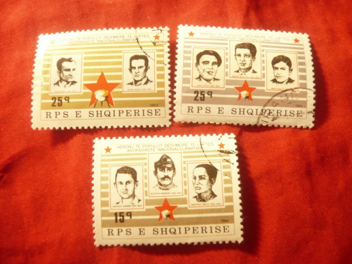 3 Timbre Albania 1983 si 1984 Eroi antifascisti stampilate