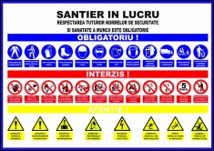 Panou santier in lucru respectarea tuturor normelor de securitatea si sanatatea a muncii este obligatorie foto