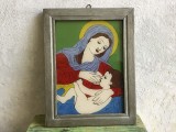colectie / arta / religie - Icoana veche pictata pe sticla cu rama de lemn / Transilvania !