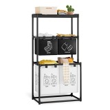 Cos de Rufe, 3 Rafturi, 4 Cosuri, Cadru de Otel Inoxidabil, 123x44x57 cm, Negru