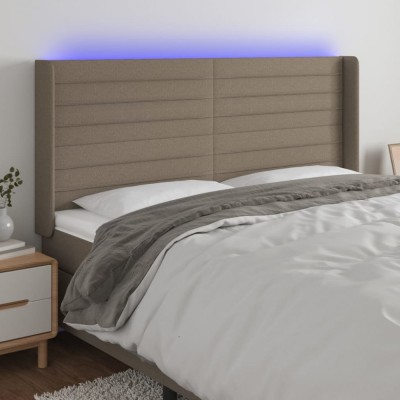 vidaXL Tăblie de pat cu LED, gri taupe, 183x16x118/128 cm, textil foto