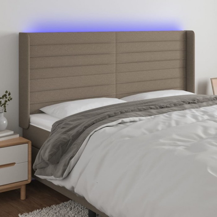 vidaXL Tăblie de pat cu LED, gri taupe, 183x16x118/128 cm, textil